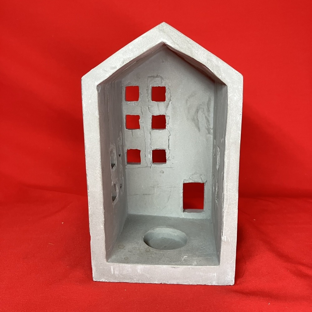 Large 8" Tea Light Concrete Building / House Modern Cement Decorative / Flaws #1 - Picture 5 of 16